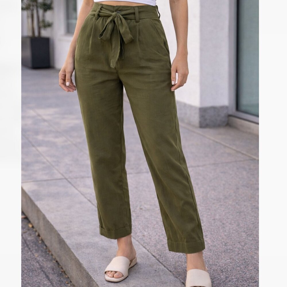 Express High Rise Ankle Pants XS Olive Tie Waist